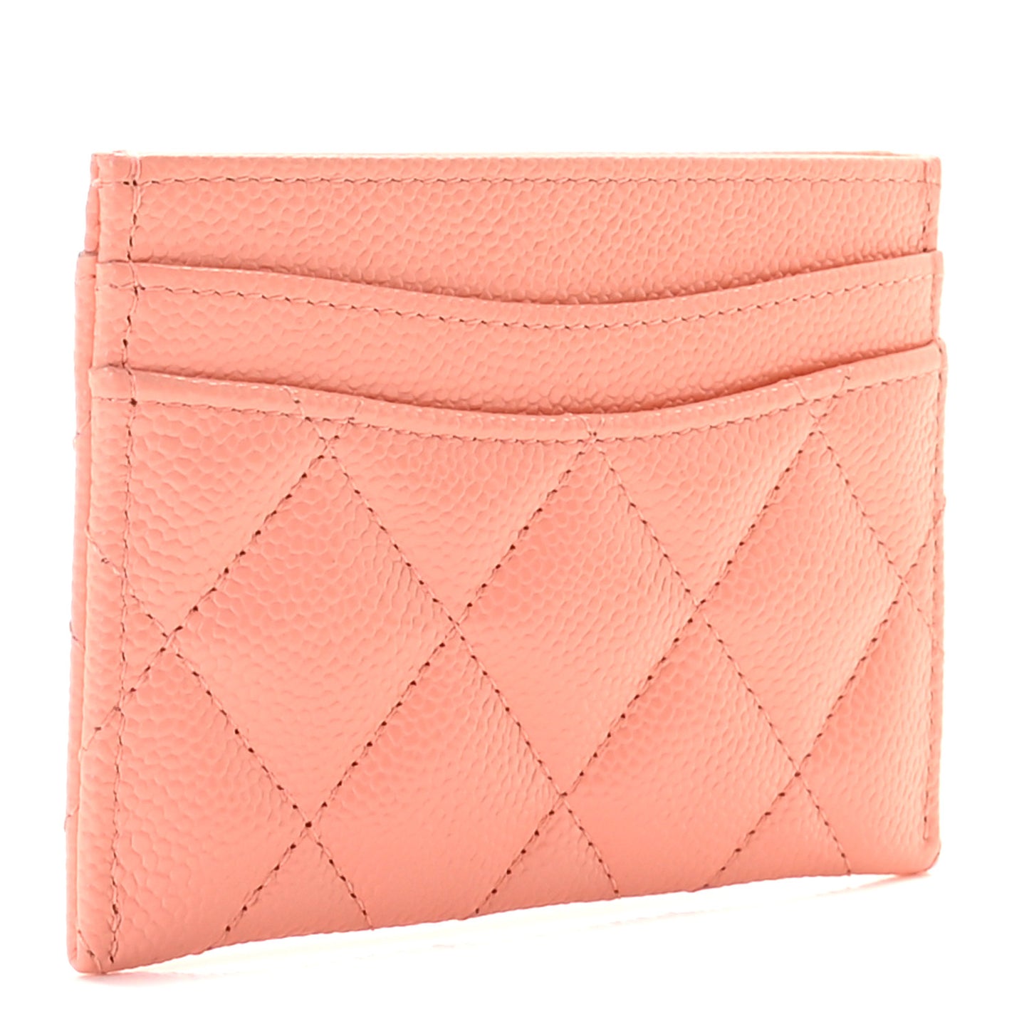 Caviar Quilted Card Holder Coral