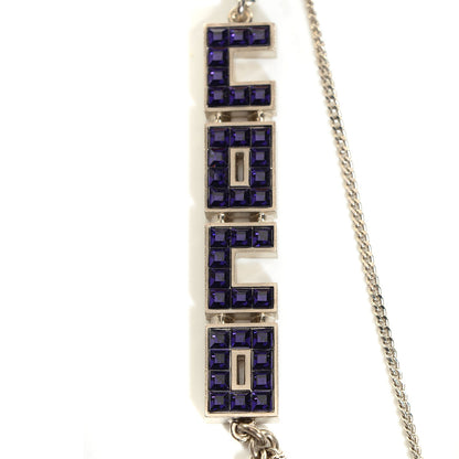 Chanel Crystal Baguette Coco Love Necklace Silver Blue 5 of 6