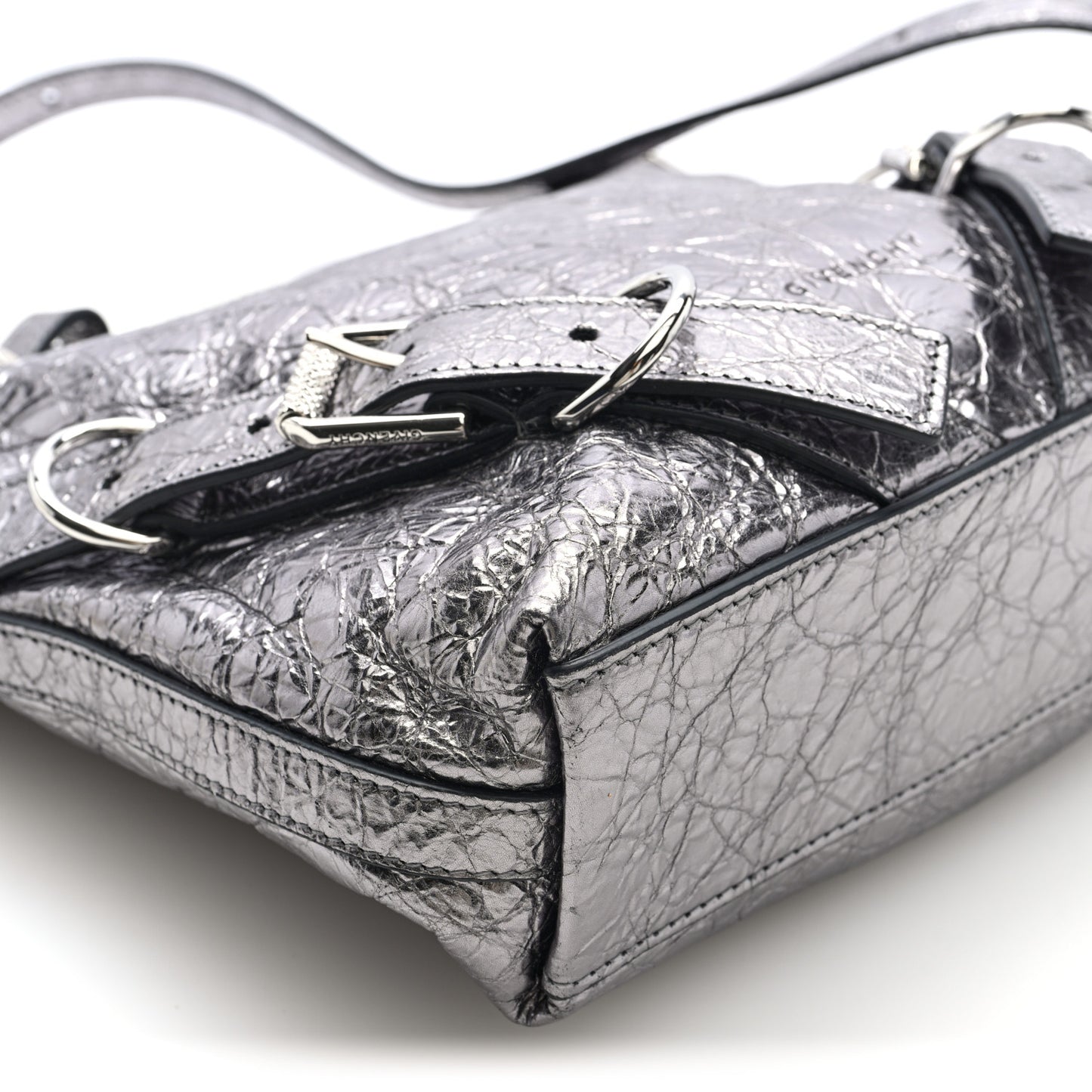Metallic Calfskin Small Voyou Bag Silver