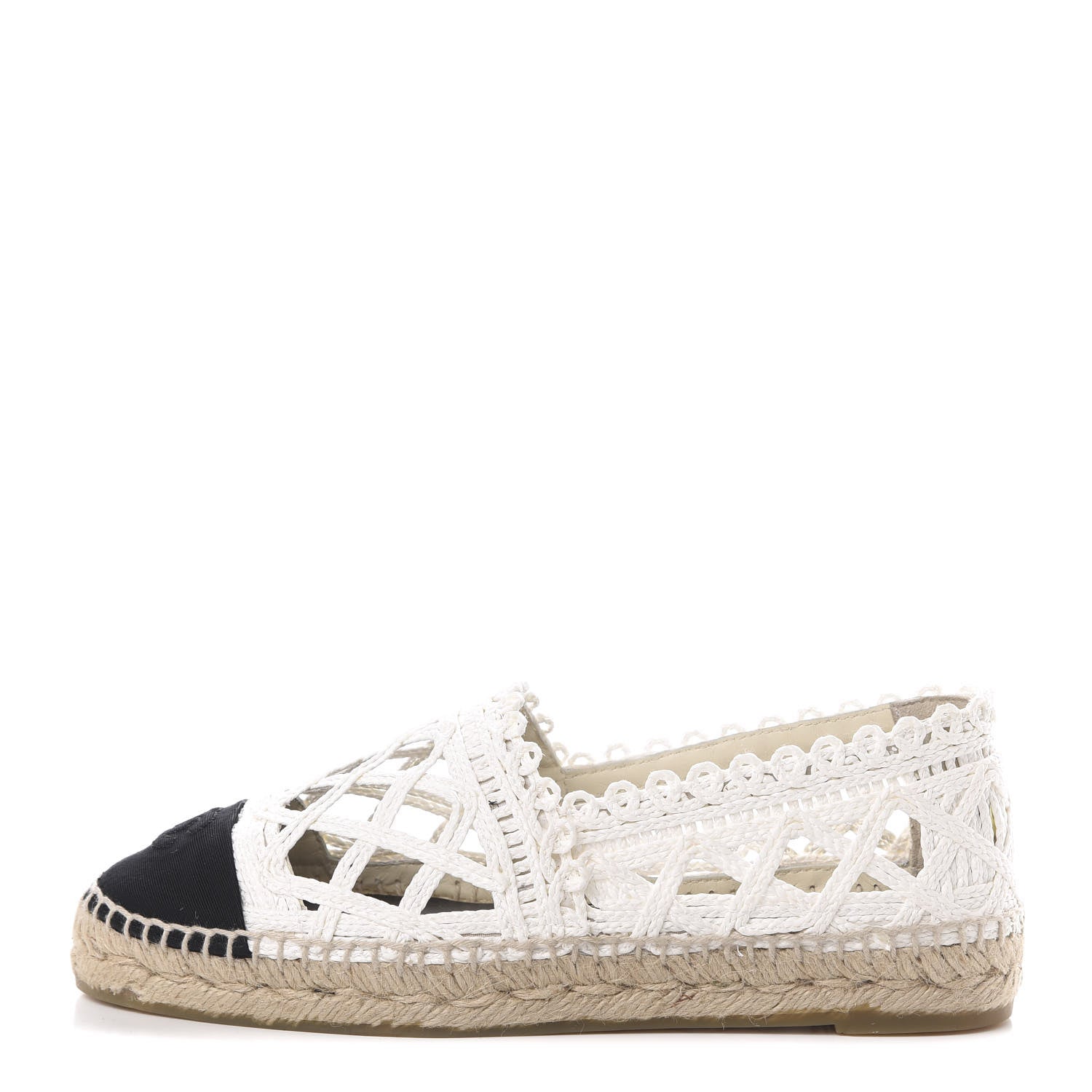 Chanel Woven Fabric Grosgrain CC Espadrilles 38 Beige Black 1 of 10