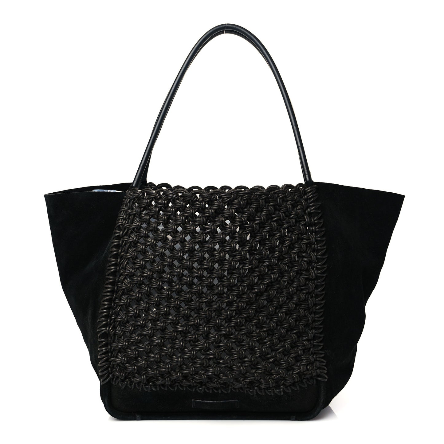 Calfskin Suede Large Macrame Tote Black