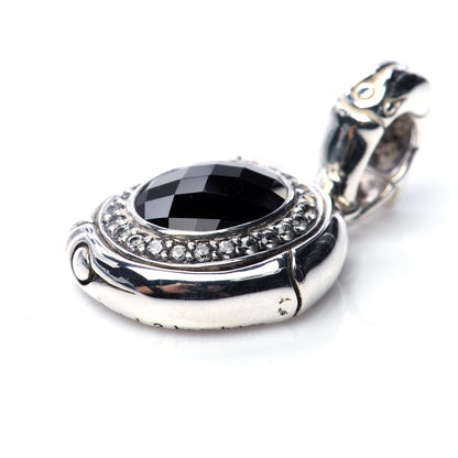 John Hardy Sterling Silver Black Onyx White Sapphire Bamboo Oval Pendant 4 of 5