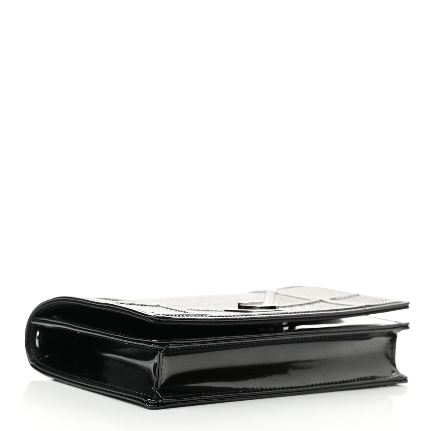Metallic Patent Micro-Cannage Diorama Wallet on Chain Pouch Black