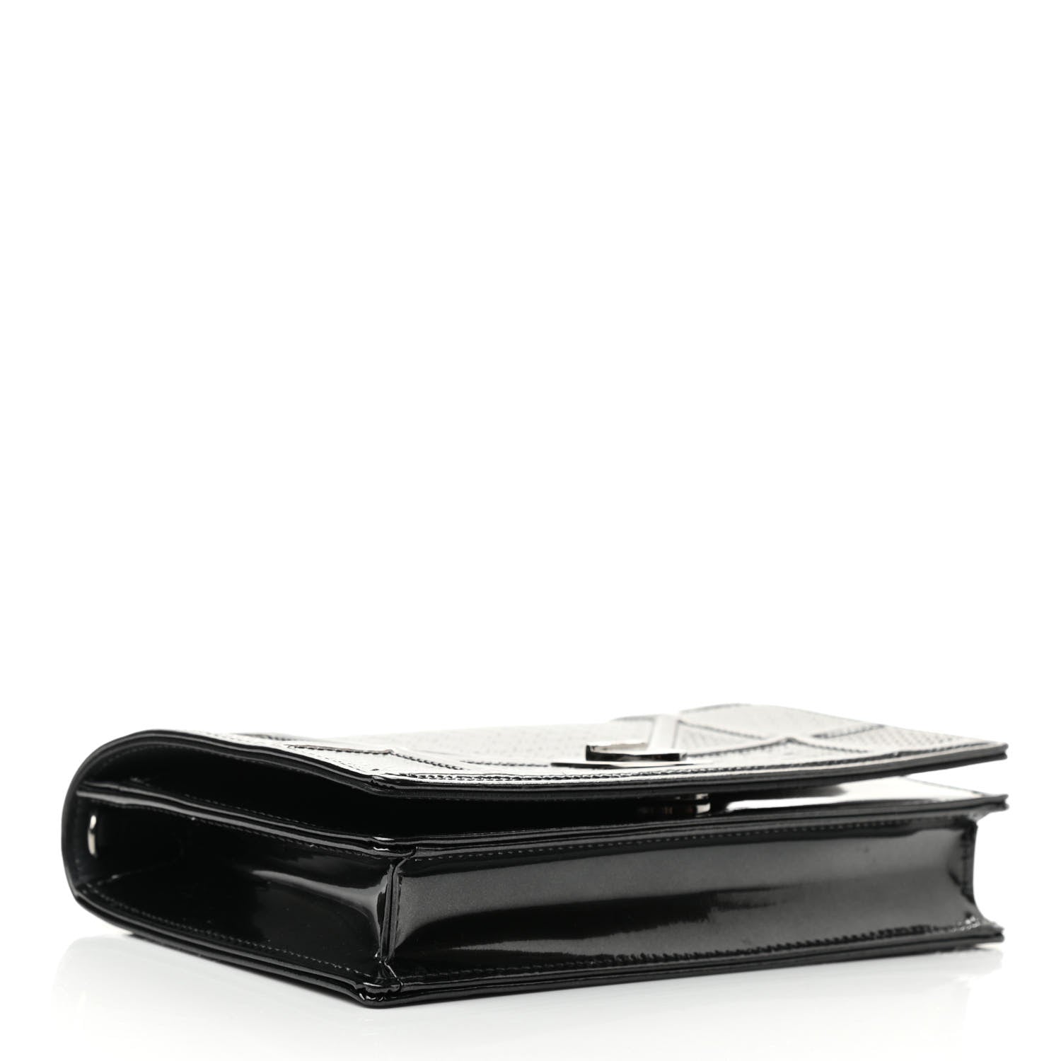 Christian Dior Metallic Patent Micro-Cannage Diorama Wallet on Chain Pouch Black 4 of 9