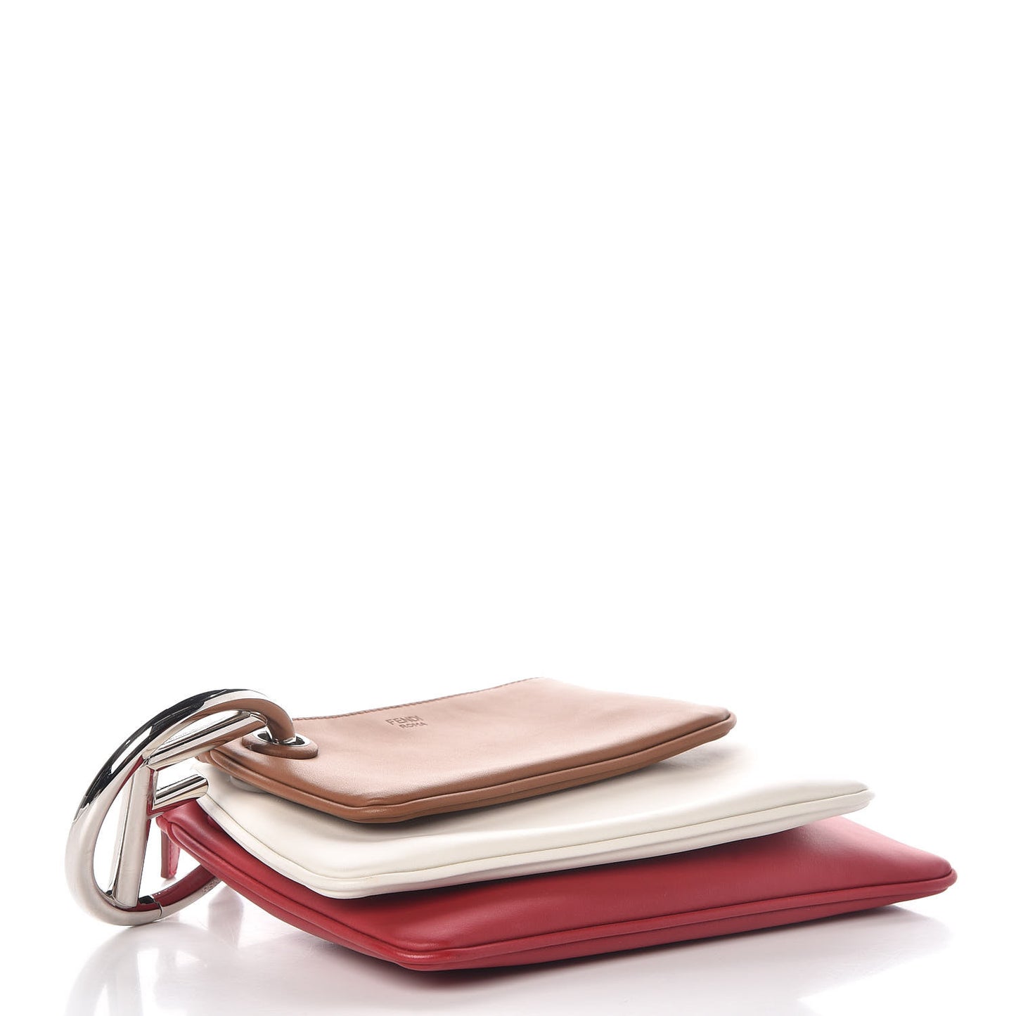 Vitello Century Opaco F is Fendi Tri-Color Triplette Pouch Set Corteccia White Ice Fragola