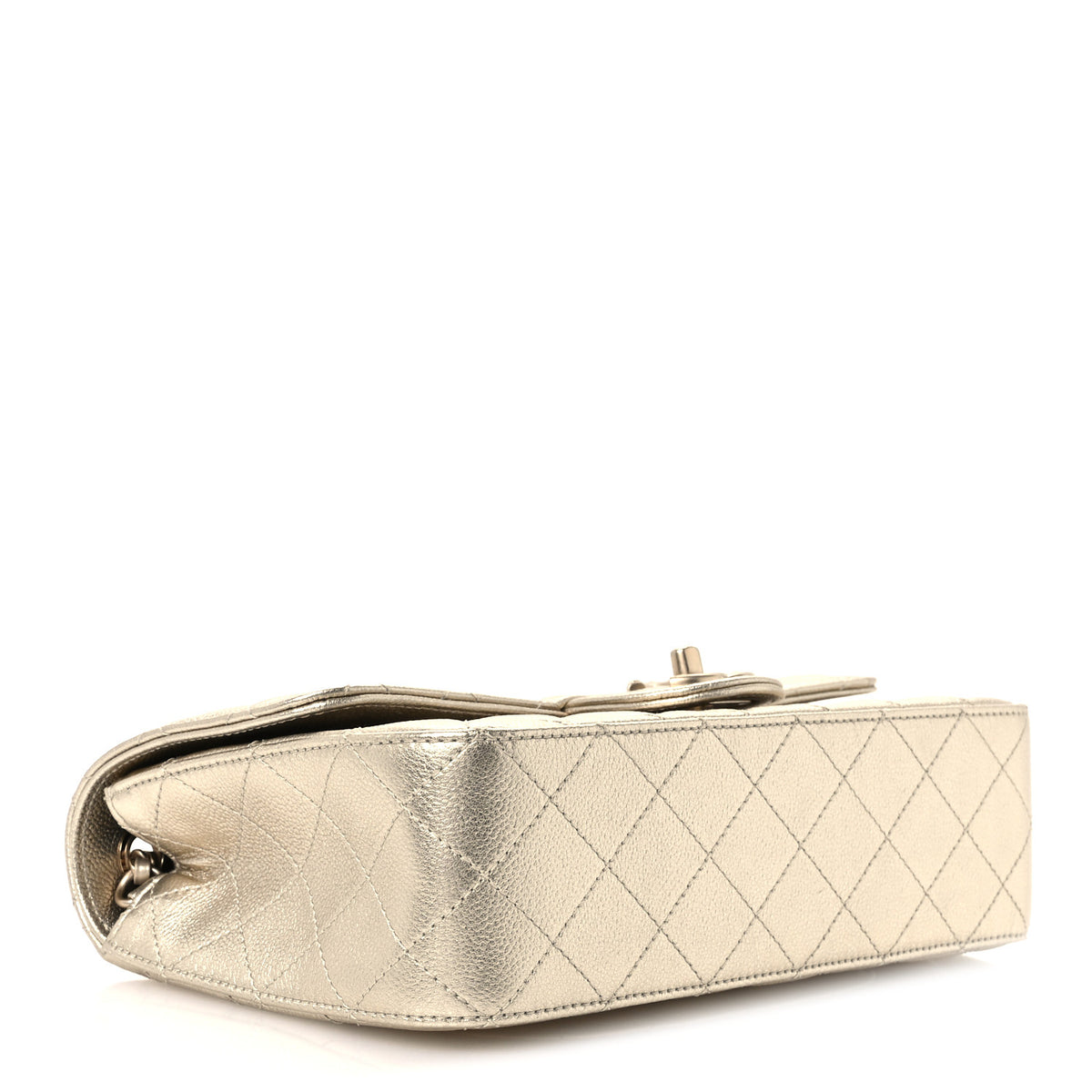 Metallic Caviar Quilted Medium CC Slide Flap Light Gold