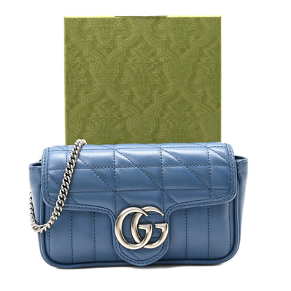 Gucci Calfskin Matelasse Aria Super Mini GG Marmont Shoulder Bag Clear Blue 11 of 11