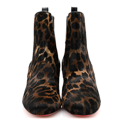 Christian Louboutin Pony Kid Leopard Turelastic 55 Ankle Boots 41 Brown Black 3 of 9