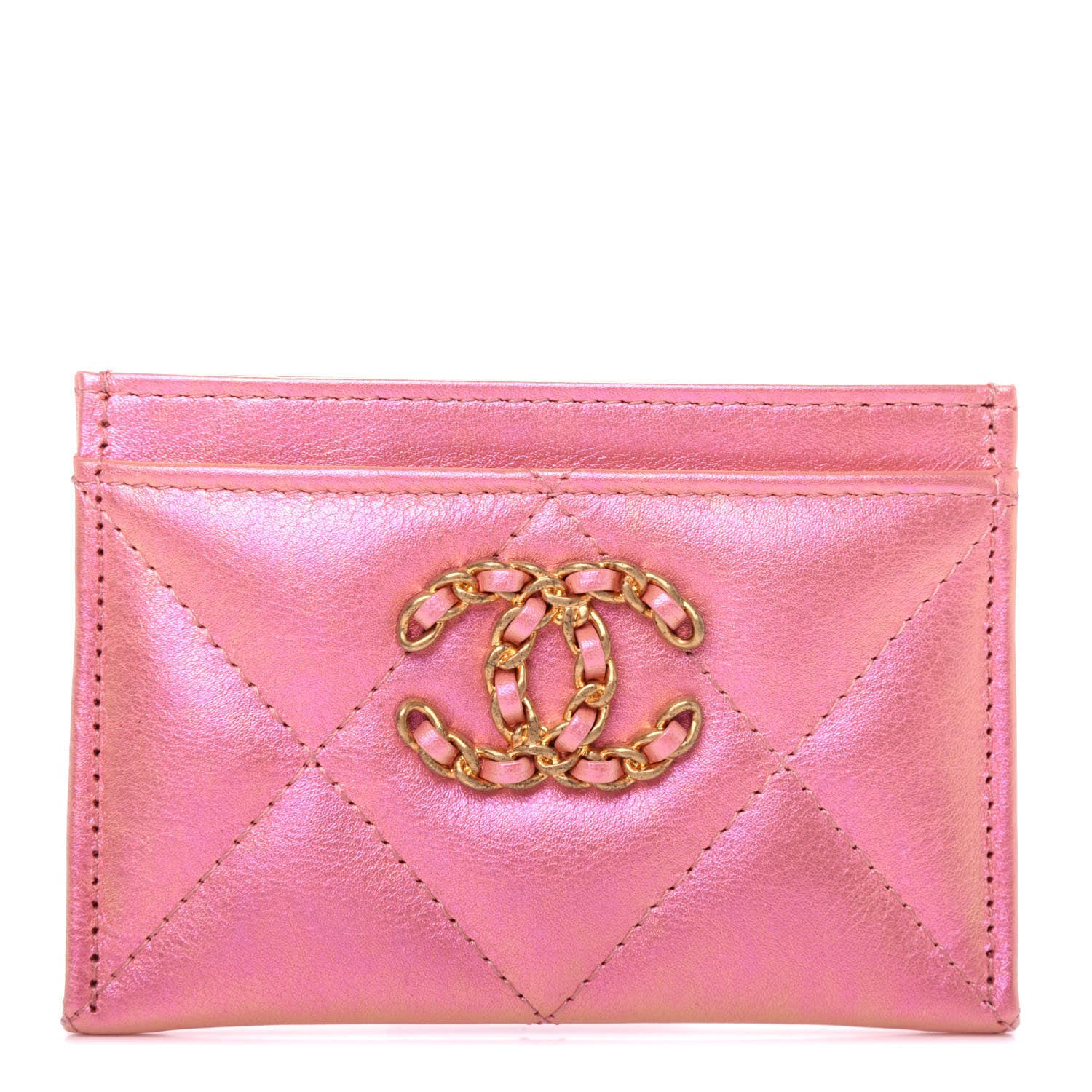 Chanel Iridescent Calfskin Quilted Chanel 19 Card Holder Pink 1 of 9