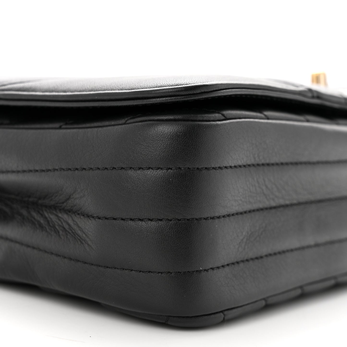 Calfskin Chevron Quilted Large Statement Flap Black
