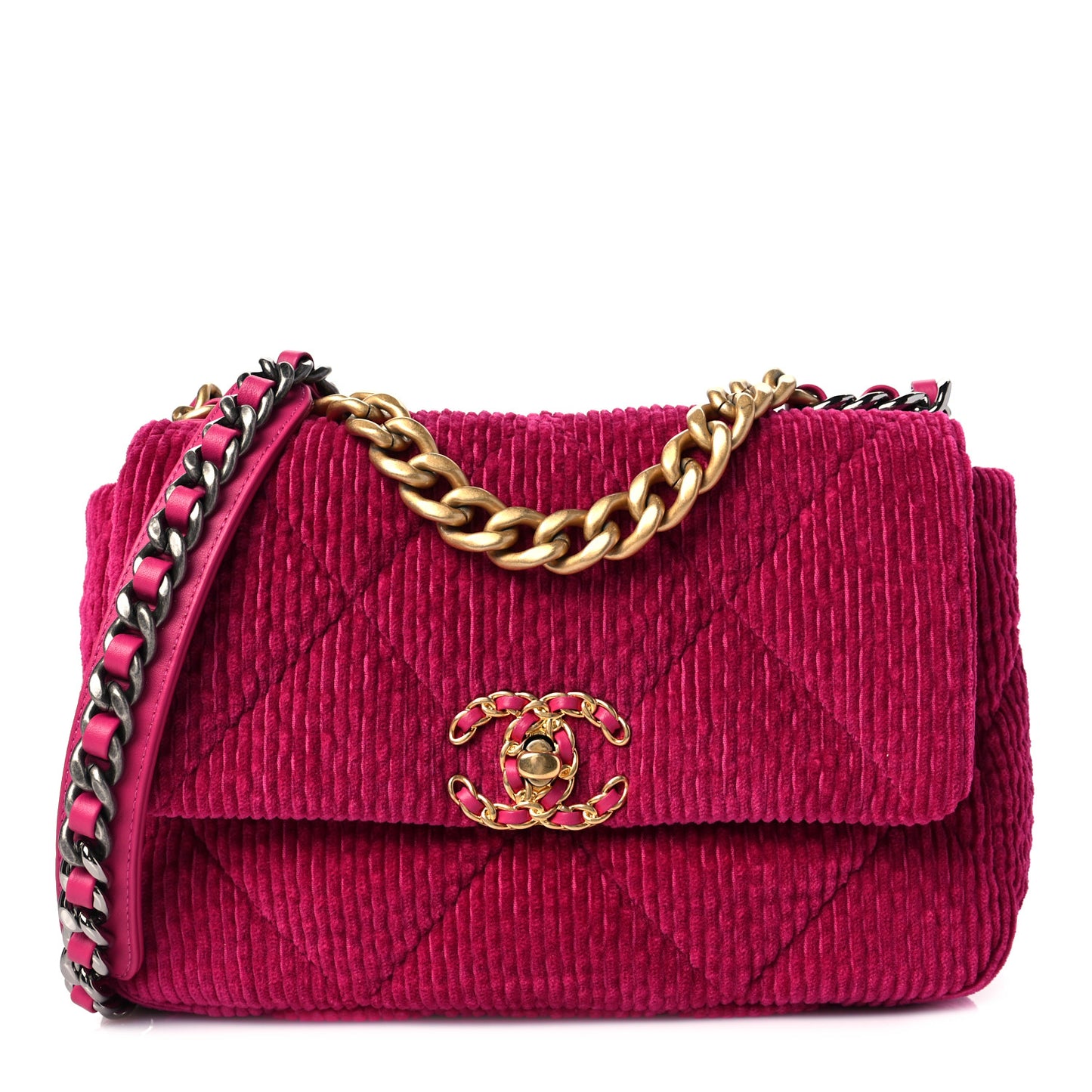 Corduroy Quilted Medium Chanel 19 Flap Dark Pink