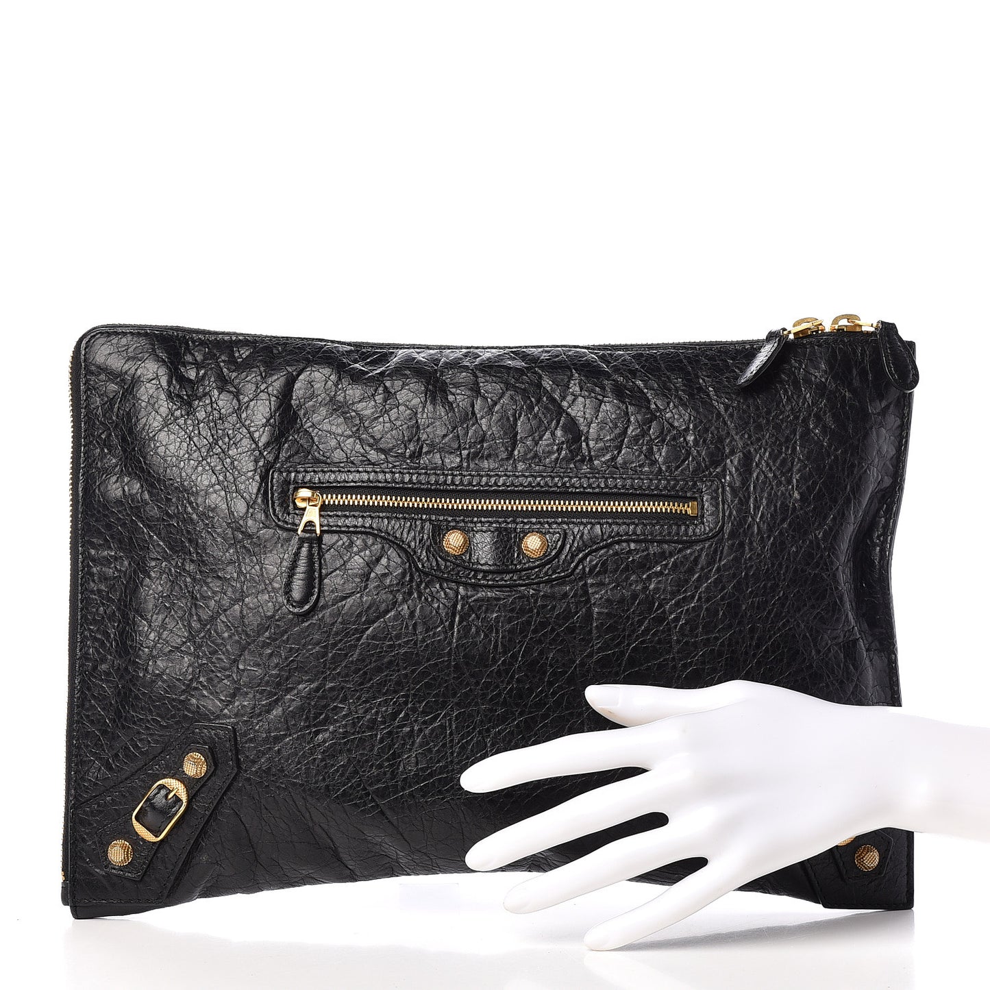 Agneau Giant 12 Gold Hardware Pouch Clutch Black
