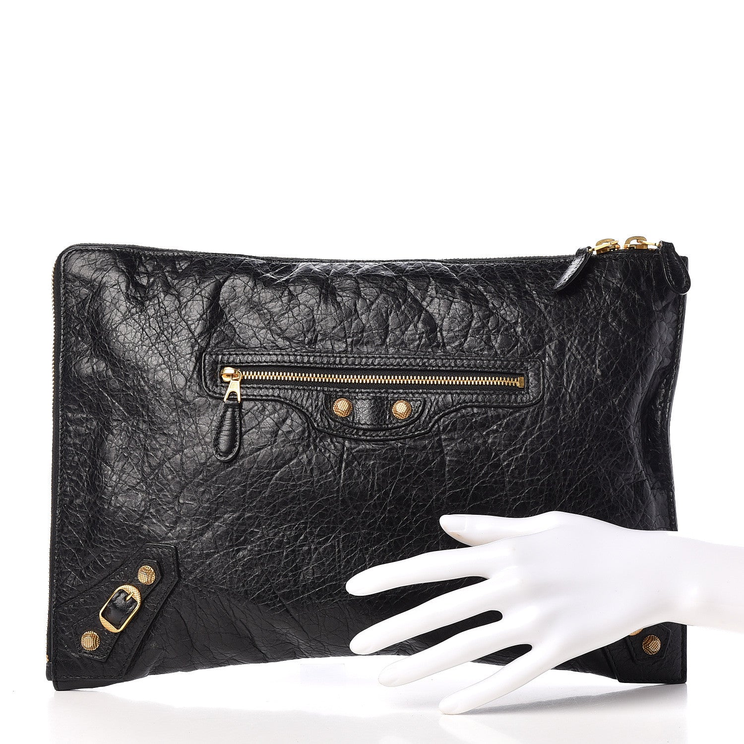 Balenciaga Agneau Giant 12 Gold Hardware Pouch Clutch Black 2 of 9