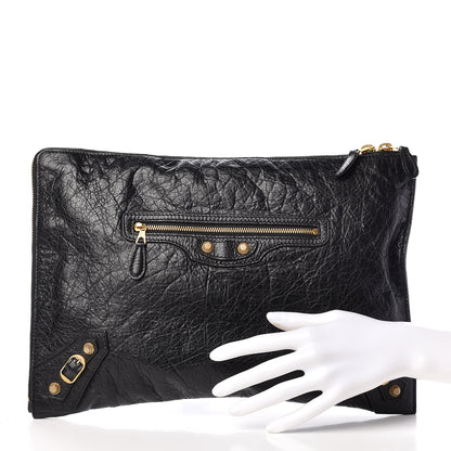 Balenciaga Agneau Giant 12 Gold Hardware Pouch Clutch Black 2 of 9