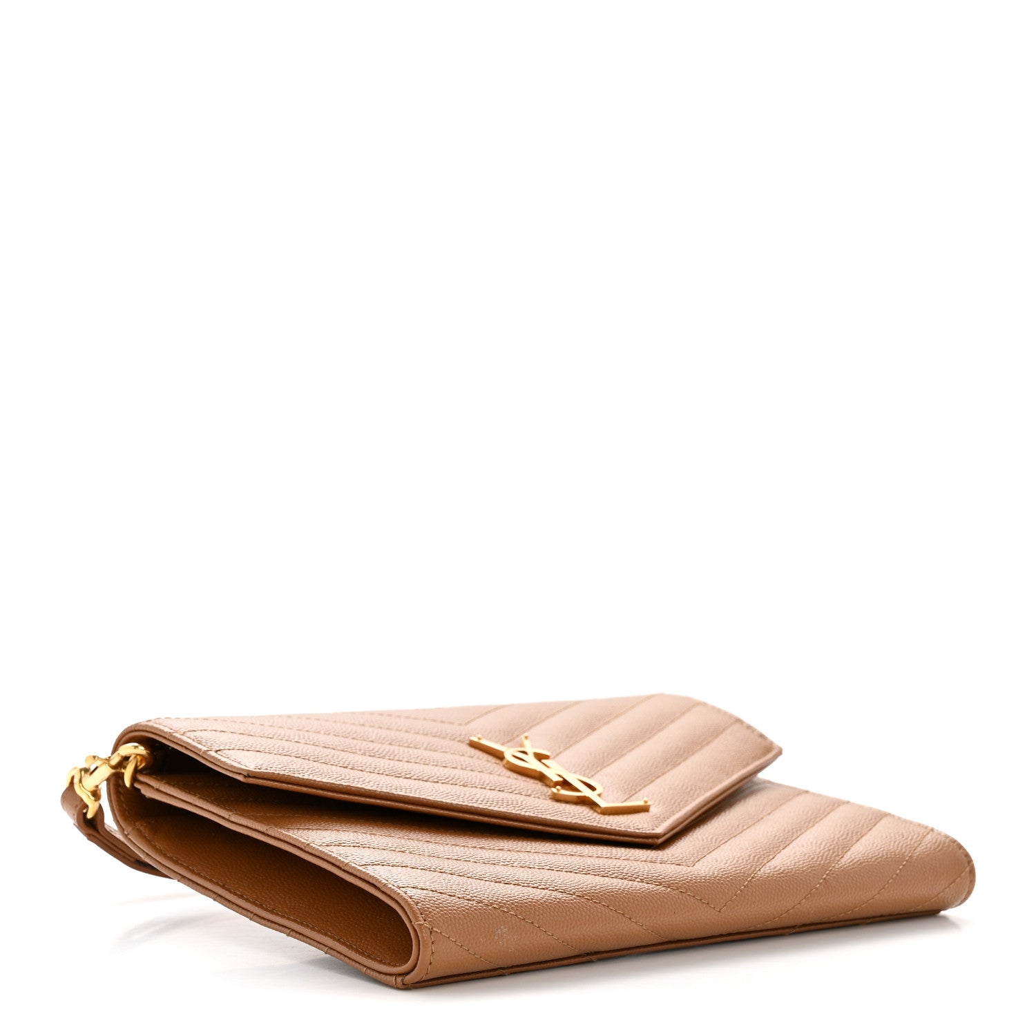 Saint Laurent Grain De Poudre Matelasse Chevron Monogram Envelope Clutch Natural Dark 4 of 12