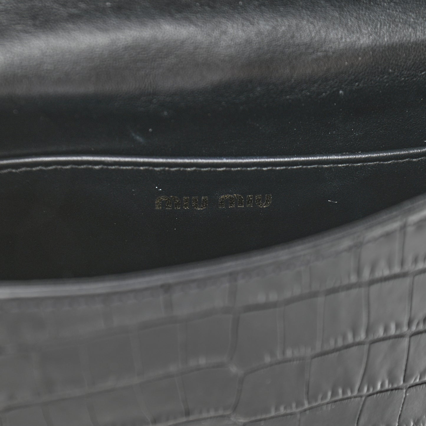 Crocodile Print Calfskin Top Handle Bag Black