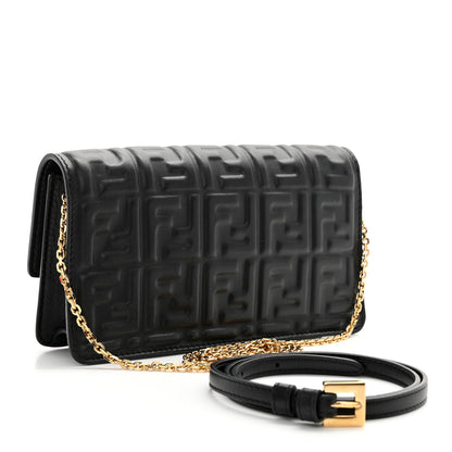 Fendi Nappa Matisse FF Embossed Wallet On Chain Black 3 of 11