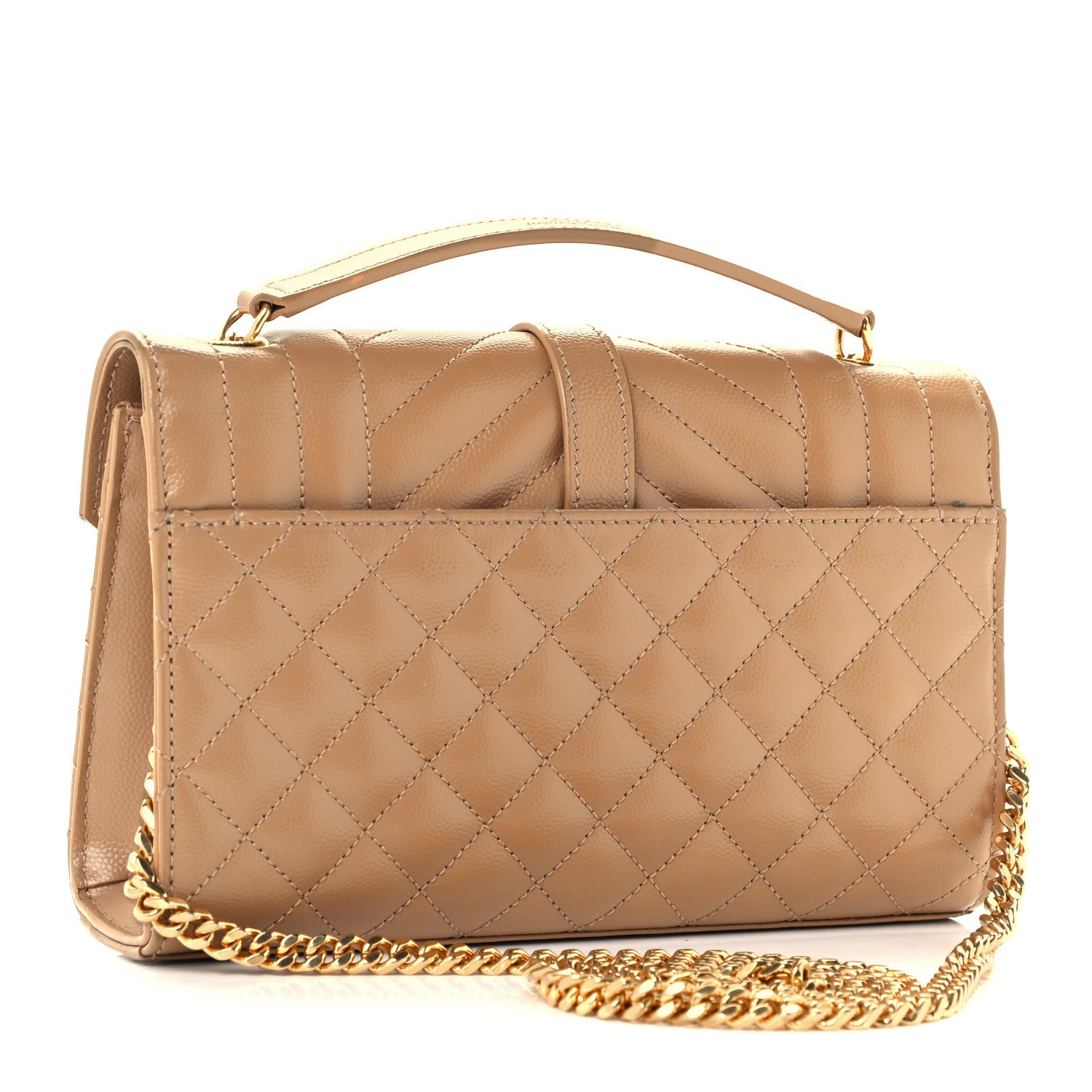 Saint Laurent Grain De Poudre Textured Mixed Matelasse Triquilt Small Monogram Satchel Dark Beige 2 of 11