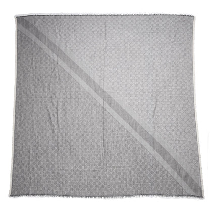 Gucci Wool Silk Monogram GGWeb Fringe Shawl Pearl Medium Grey 1 of 7