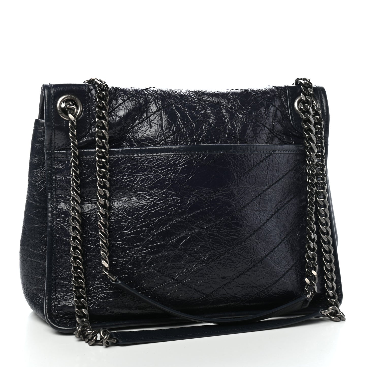 Crinkled Calfskin Matelasse Monogram Medium Niki Chain Satchel Deep Marine