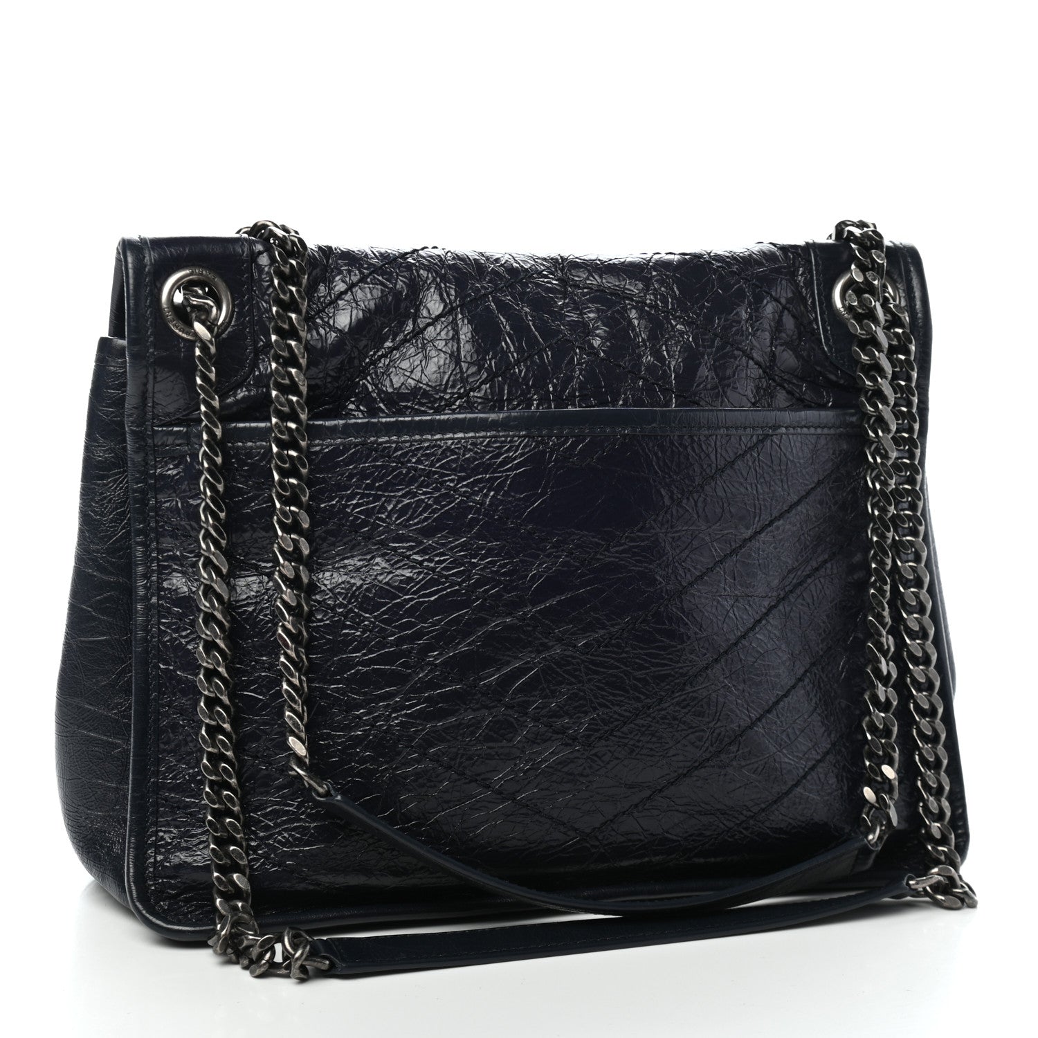 Saint Laurent Crinkled Calfskin Matelasse Monogram Medium Niki Chain Satchel Deep Marine 3 of 10