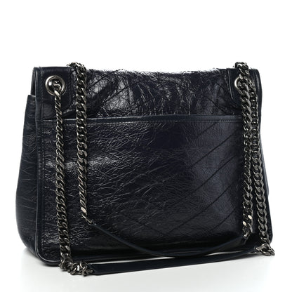 Saint Laurent Crinkled Calfskin Matelasse Monogram Medium Niki Chain Satchel Deep Marine 3 of 10