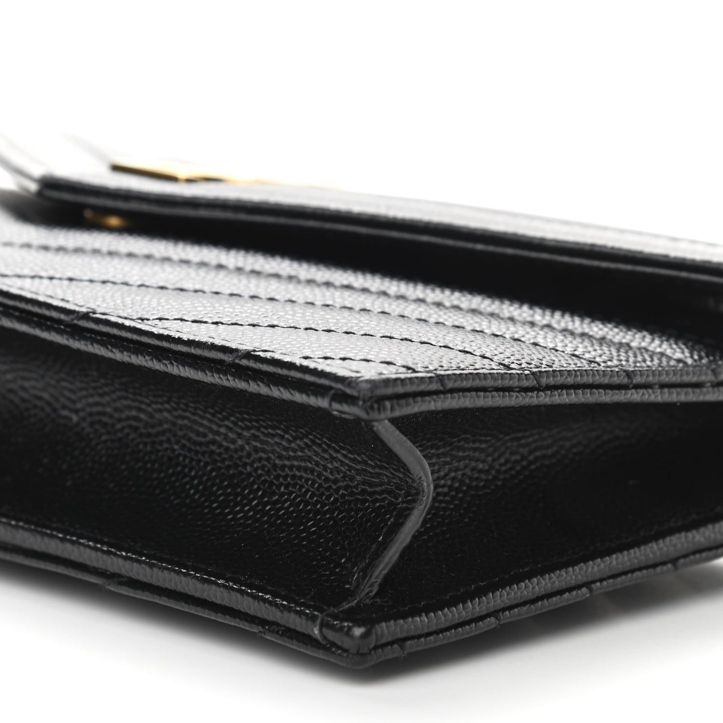 Grain De Poudre Matelasse Chevron Monogram Envelope Chain Wallet Black