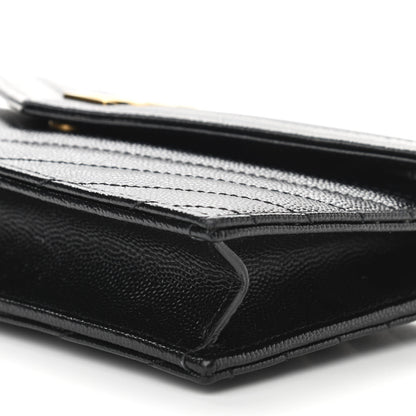 Saint Laurent Grain De Poudre Matelasse Chevron Monogram Envelope Chain Wallet Black 9 of 9
