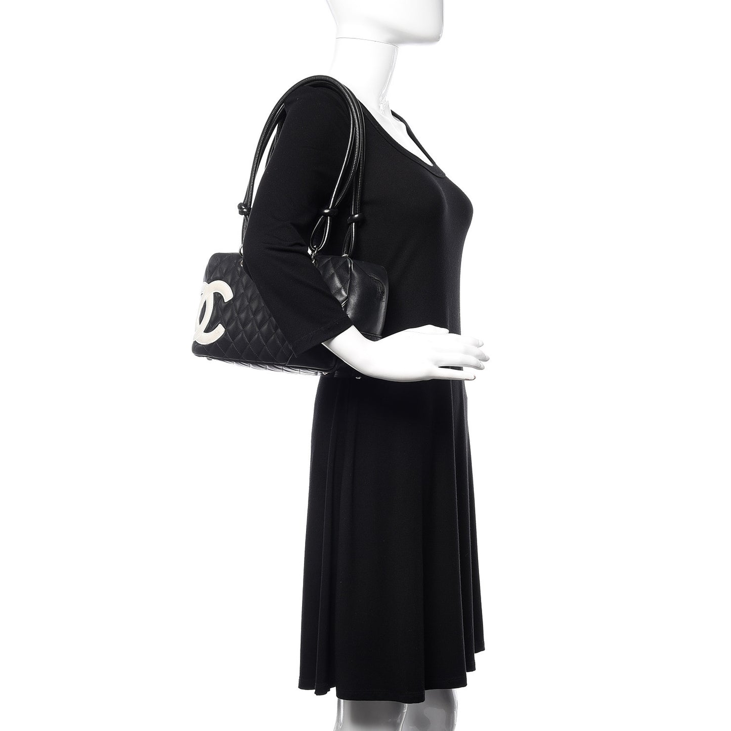 Calfskin Quilted Large Cambon Bowler Black White