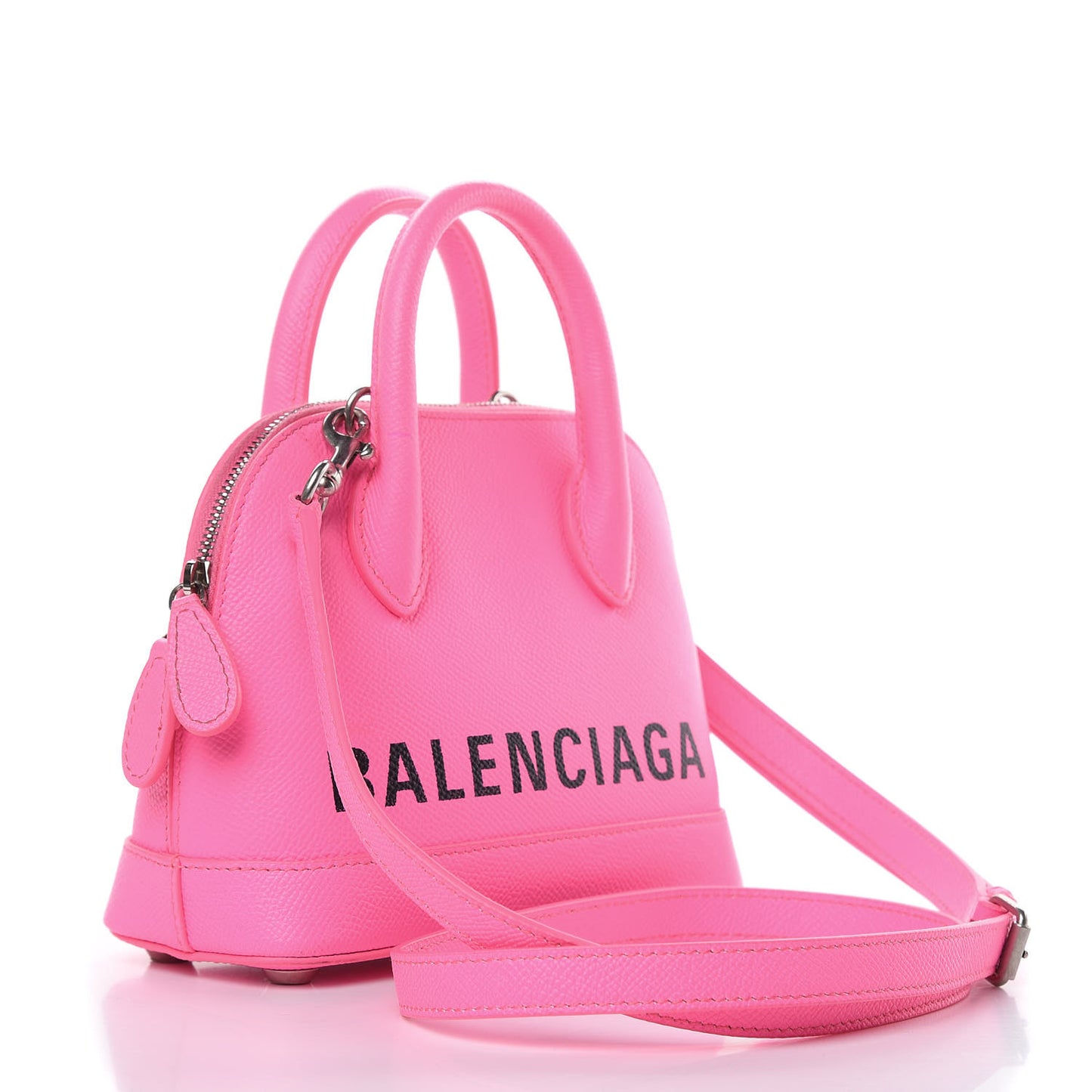 Signature Grained Calfskin Logo XXS Ville Top Handle Bag Acid Pink Black
