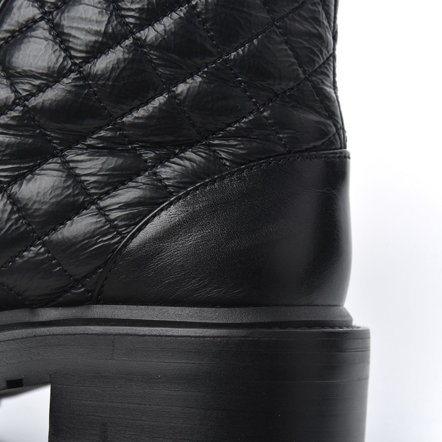 Chanel Shiny Goatskin Calfskin Quilted Lace Up Combat Boots 38.5 Black 11 of 14