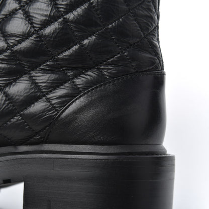 Chanel Shiny Goatskin Calfskin Quilted Lace Up Combat Boots 38.5 Black 11 of 14