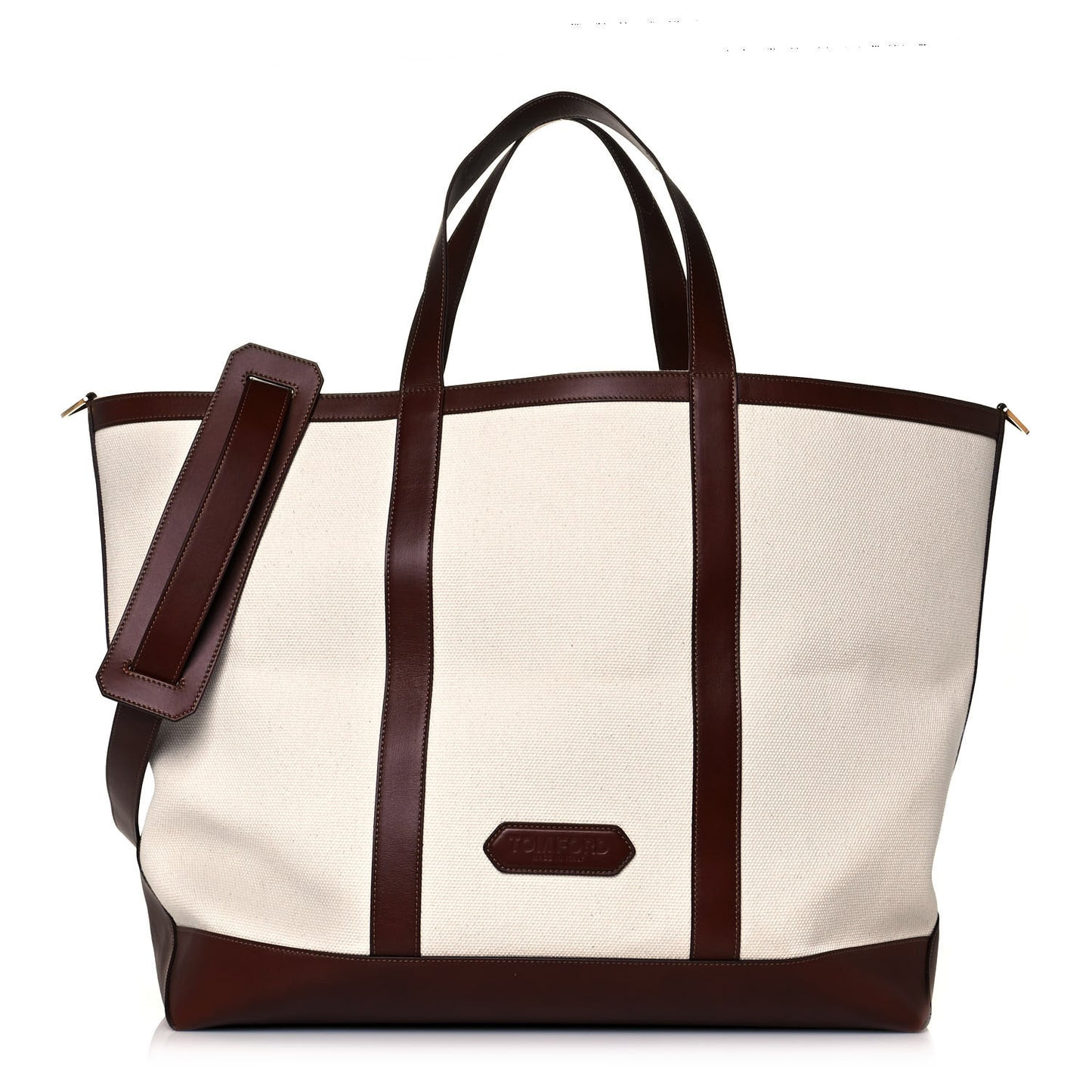 Canvas Calfskin Travel Tote White Brown