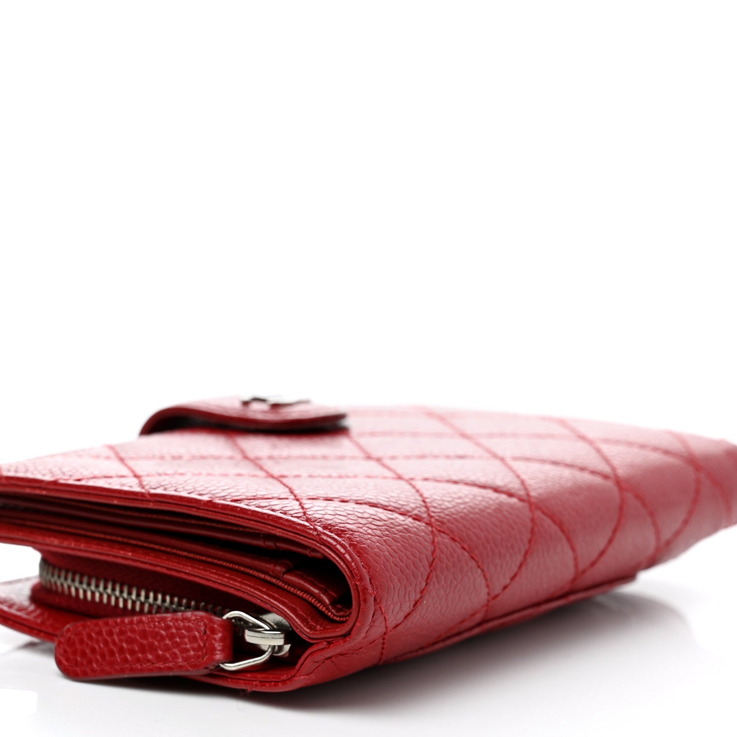 Chanel Caviar Quilted Zipped Pocket Wallet Red 10 of 11