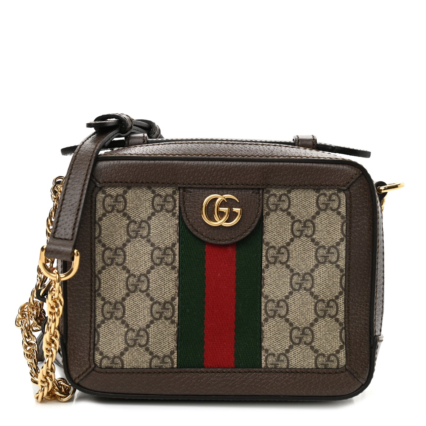 GG Supreme Monogram Mini Ophidia Top Handle Shoulder Bag Brown