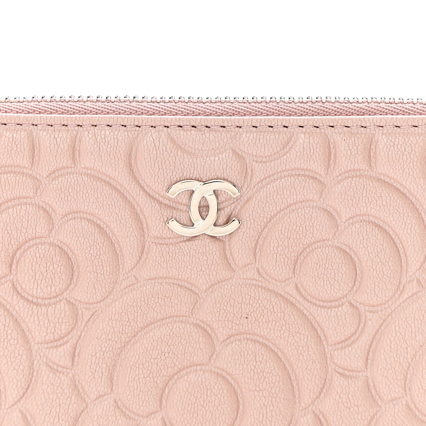 Goatskin Camellia Embossed Cosmetic Pouch Light Pink