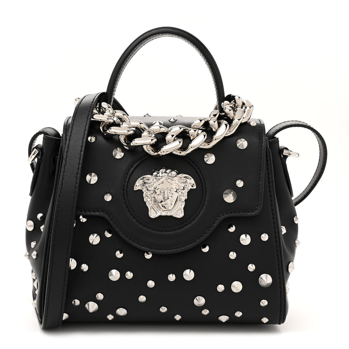 Calfskin Spiked Small La Medusa Bag Black