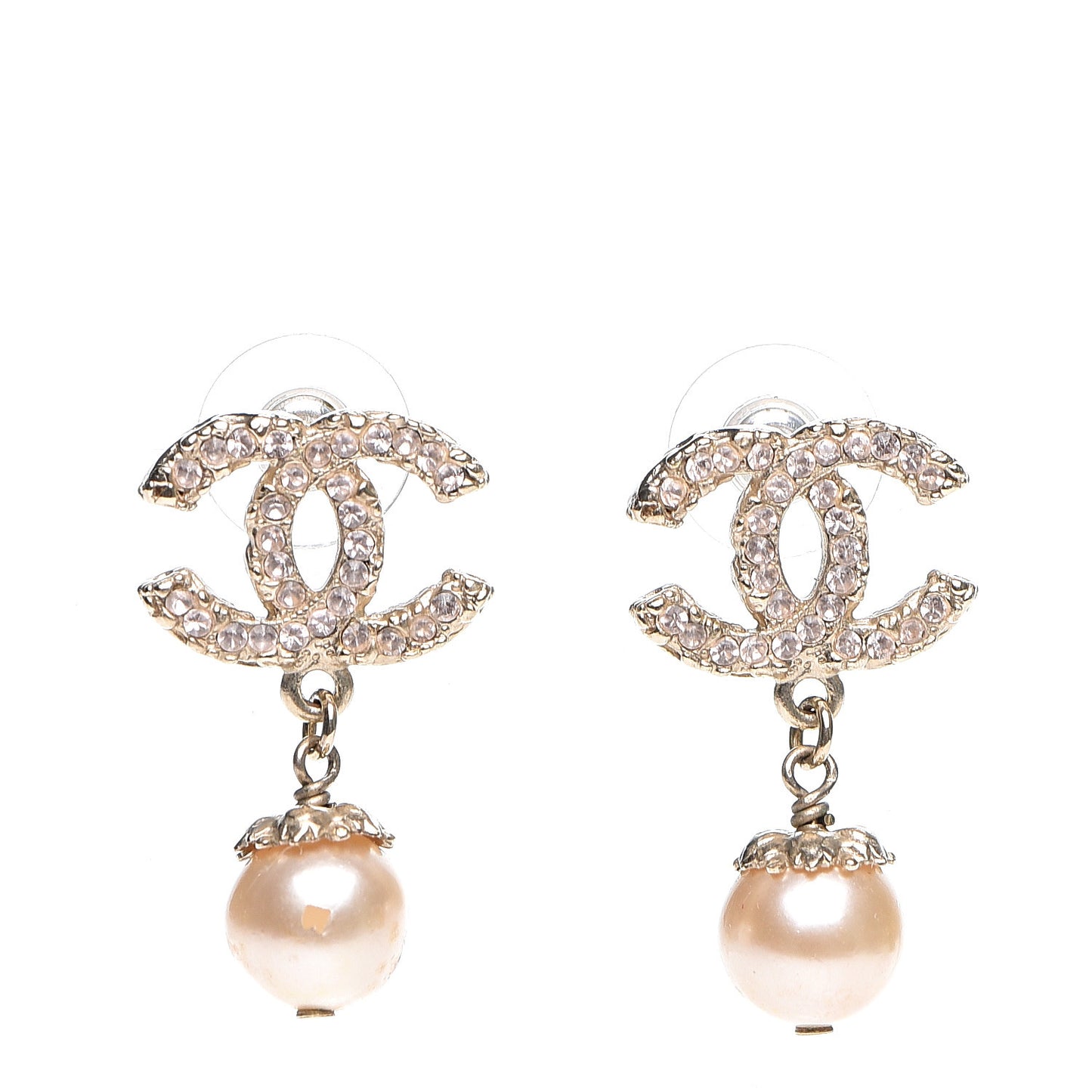 Crystal Pearl CC Drop Earrings Gold