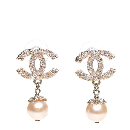 Chanel Crystal Pearl CC Drop Earrings Gold 1 of 4