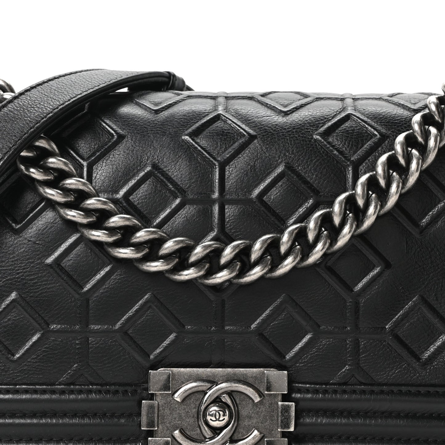 Calfskin Crystal Embossed Medium Boy Flap Black