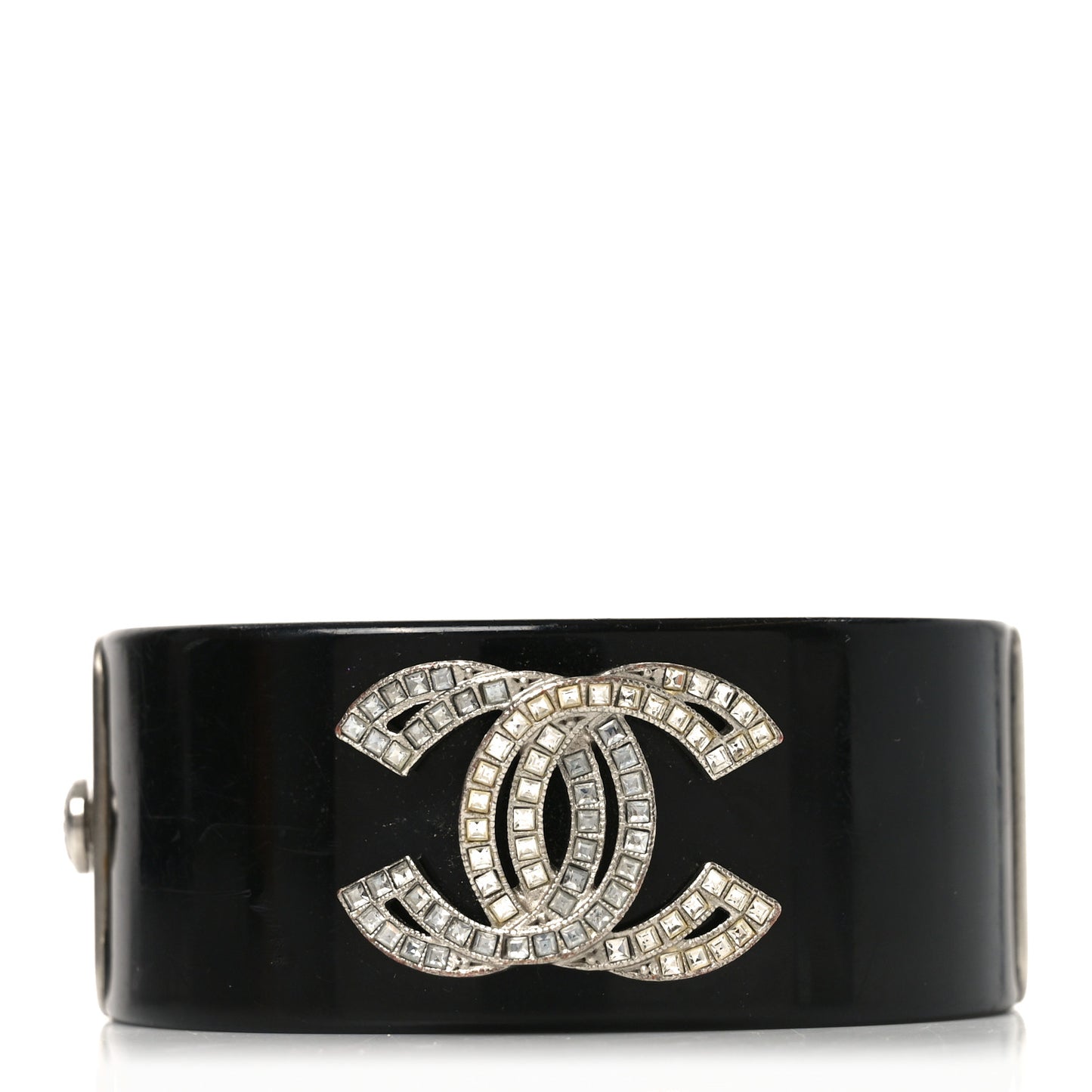 Resin Crystal Baguette CC Cuff Black Silver