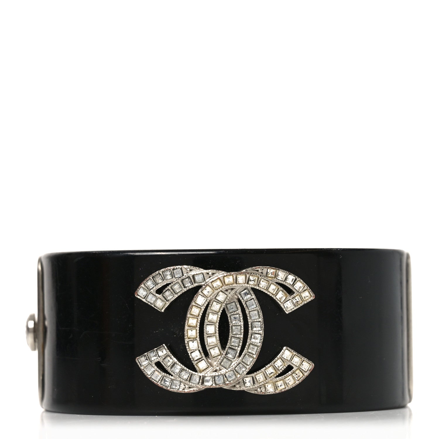 Chanel Resin Crystal Baguette CC Cuff Black Silver 1 of 5