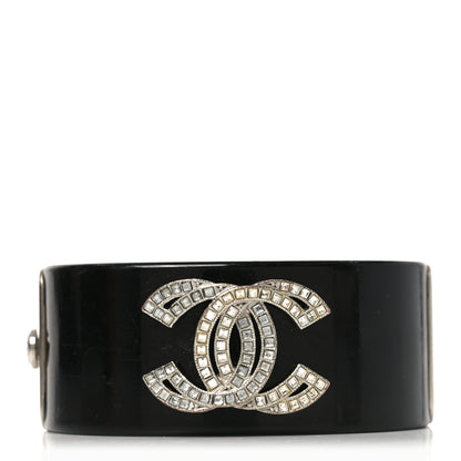 Chanel Resin Crystal Baguette CC Cuff Black Silver 1 of 5