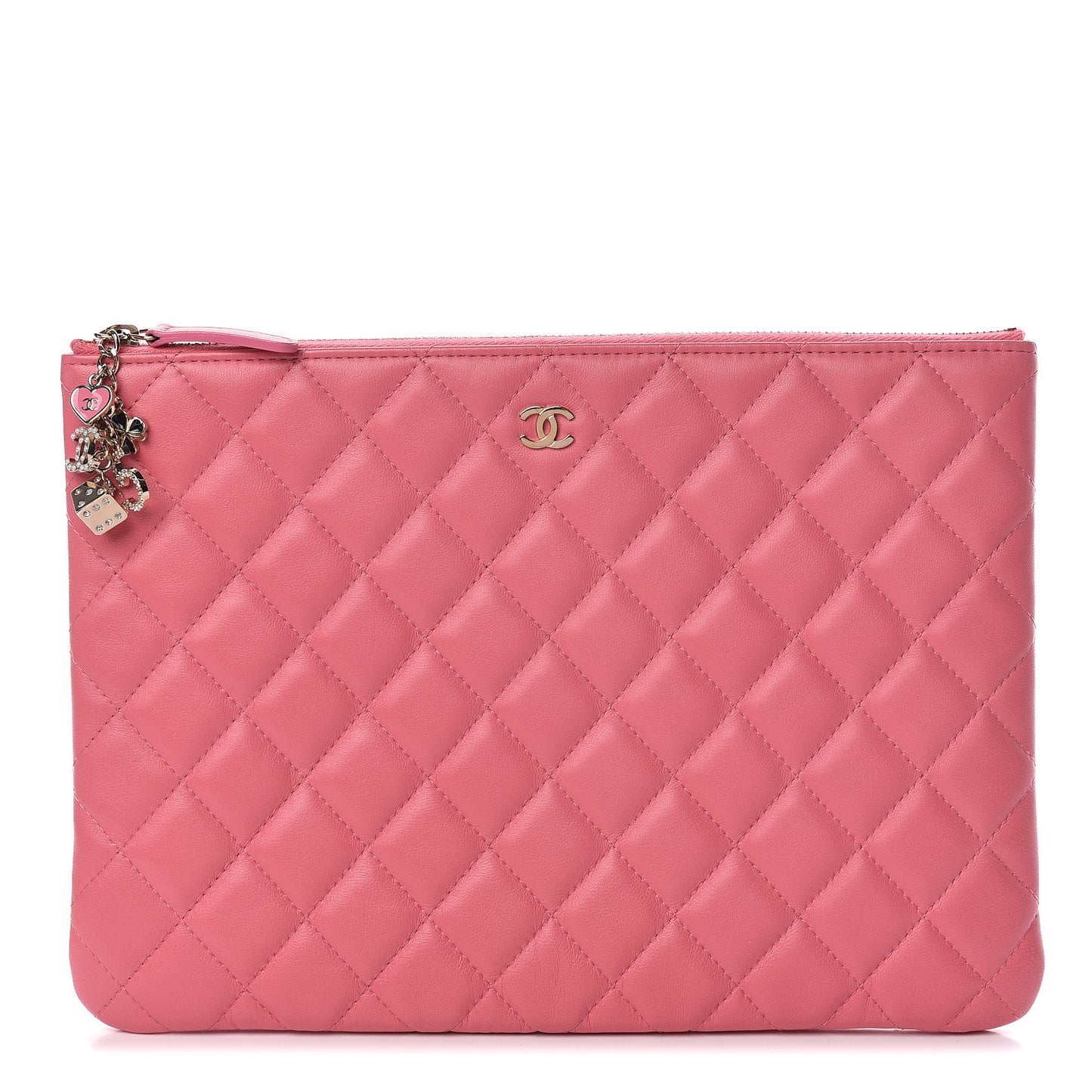 Lambskin Quilted Medium Casino Beauty CC Cosmetic Case Fuchsia
