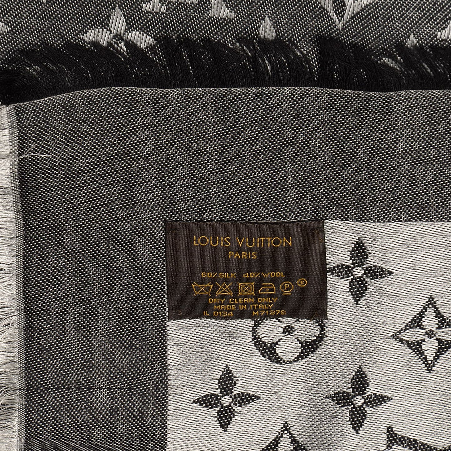Wool Silk Monogram Denim Shawl Black