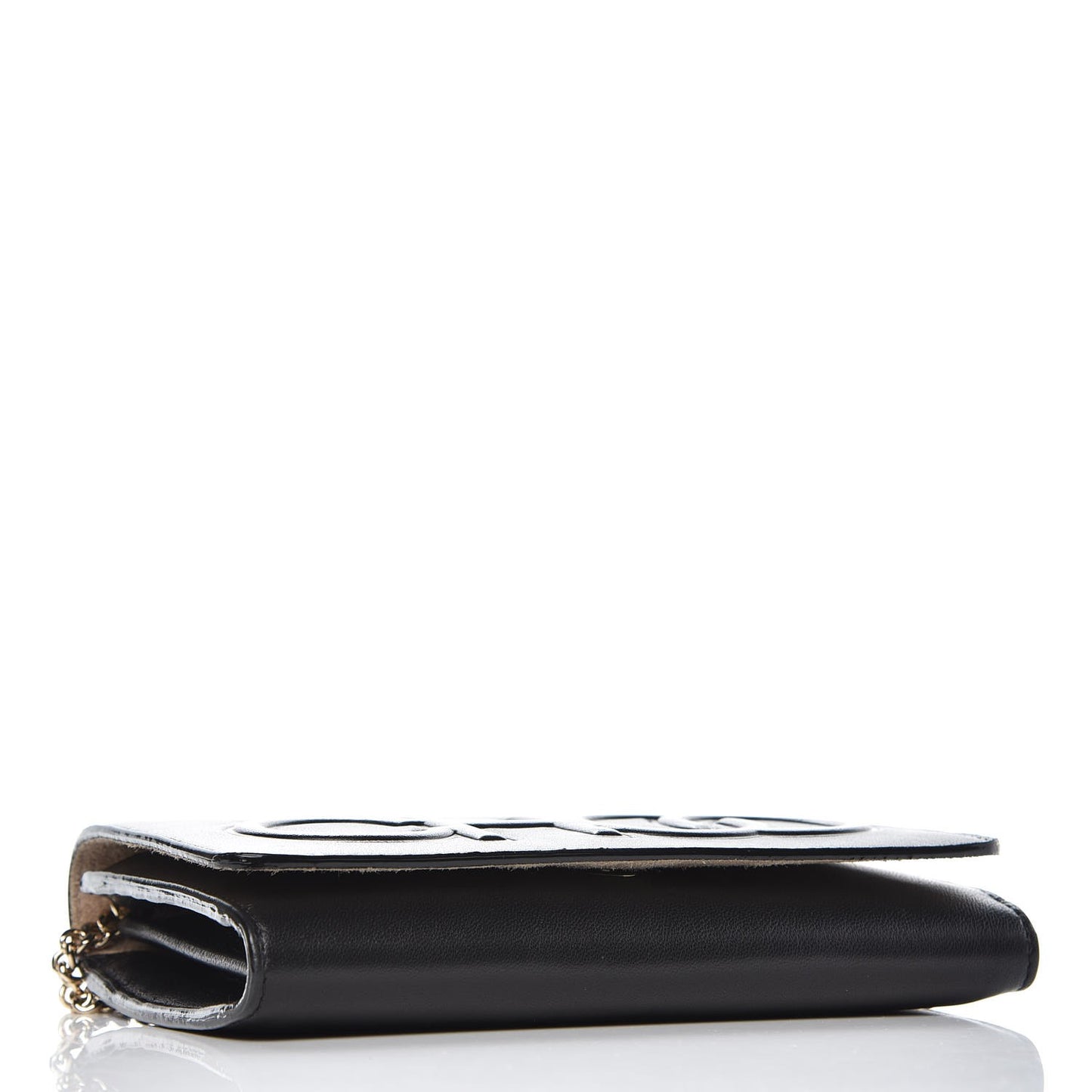 Lambskin Logo Emossed Wallet On Chain Black