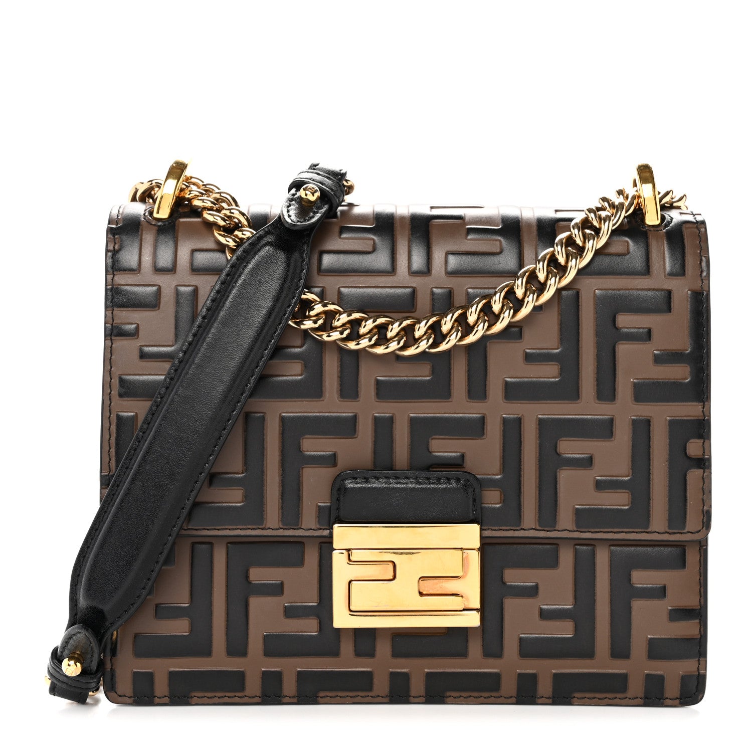 Fendi Vitello Liberty Bi-Color FF 1974 Embossed Small Kan U Shoulder Bag Maya Black 1 of 14