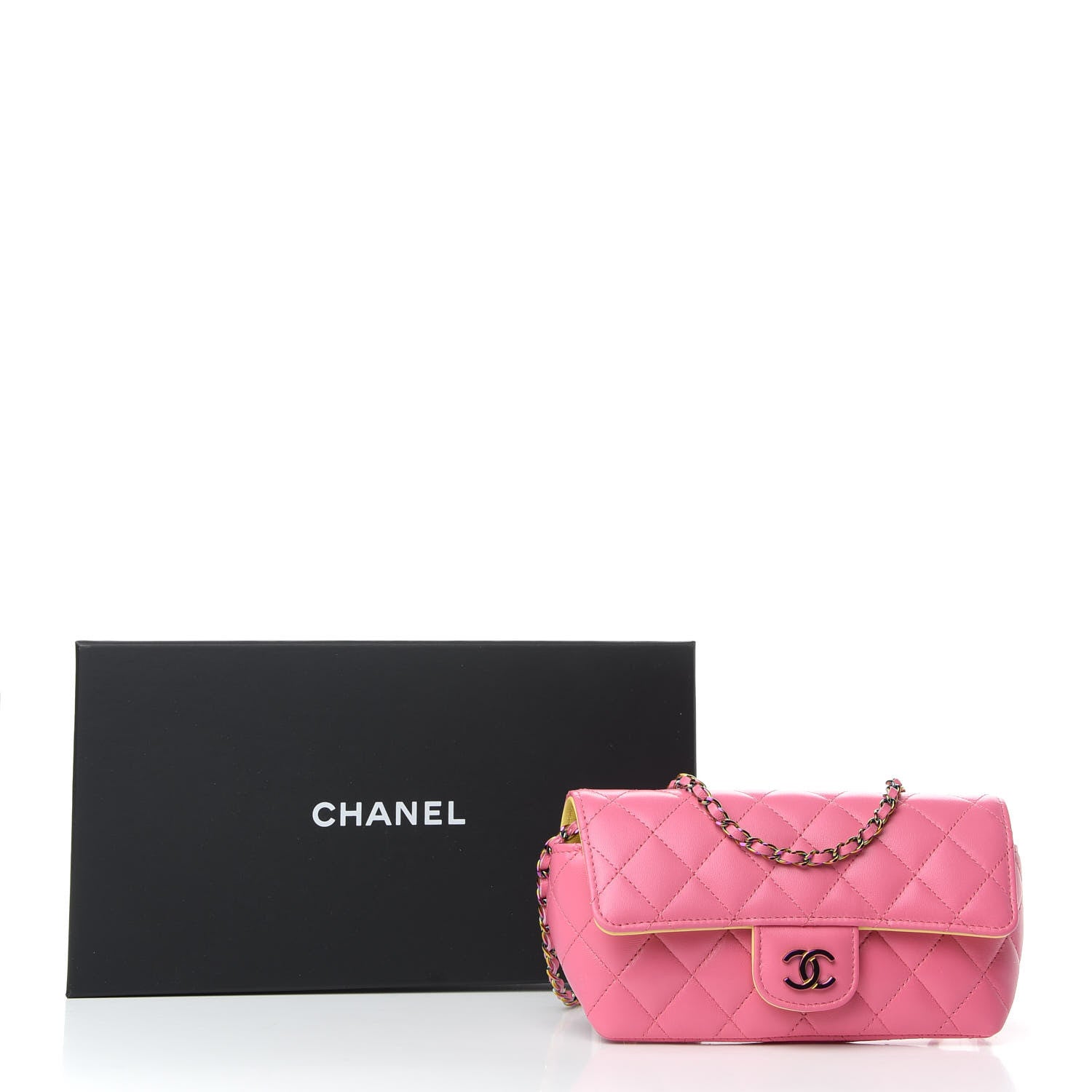 Chanel Lambskin Quilted Glasses Case With Chain Pink Yellow 10 of 10