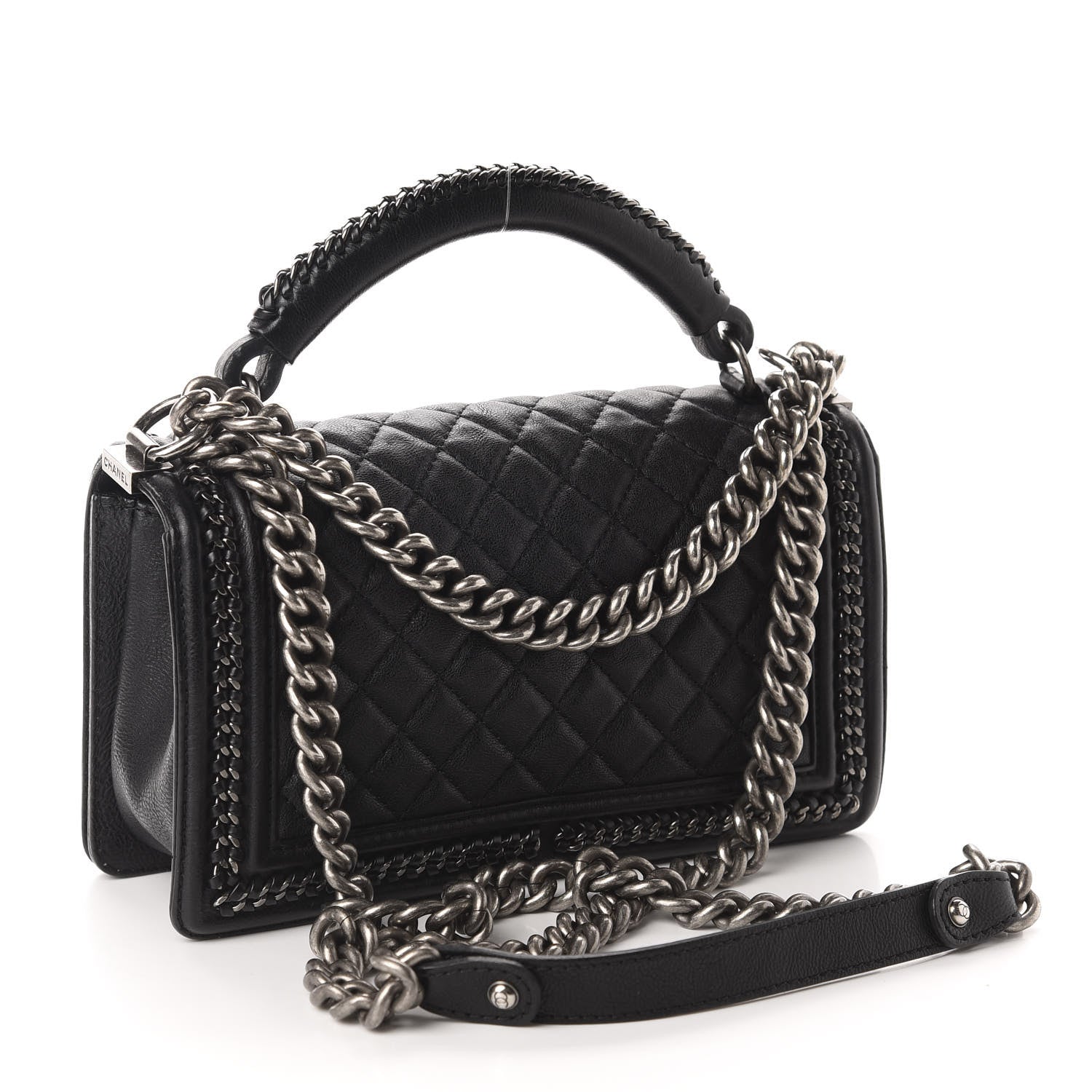 Chanel Calfskin Quilted Medium Boy Top Handle Flap Black 3 of 11