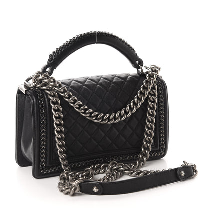 Chanel Calfskin Quilted Medium Boy Top Handle Flap Black 3 of 11